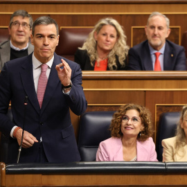 El presidente del Gobierno, Pedro Sánchez, interviene durante una sesión de control al Gobierno en el Congreso de los Diputados, a 14 de mayo de 2025, en Madrid.