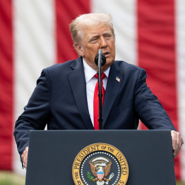 Foto de archivo del presidente estadounidense, Donald Trump, pronunciando un discurso durante un evento en el Pentágono, conmemorando el 11-S.