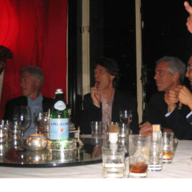 Fotografía de los archivos del caso Epstein, con el magnate, Mick Jagger y Bill Clinton.