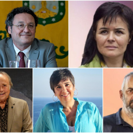 Álvaro García Ortiz, Ruth Ortiz, Joan Manuel Serrat, Nieves Concostrina y Emilio Silva (de izquierda a derecha y de arriba a abajo) serán galardonados en la gala de los Premios Público 2026.