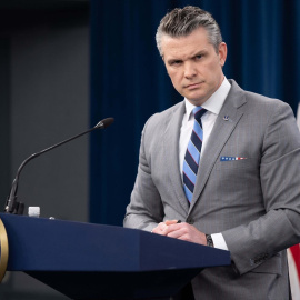 El secretario de Defensa de Estados Unidos, Pete Hegseth, durante una rueda de prensa.