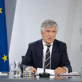 Fernando Grande-Marlaska durante la rueda de prensa tras el Consejo de Ministros, a 25 de agosto de 2026, en Madrid.