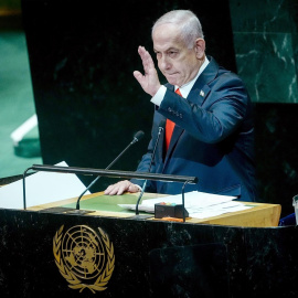 Benjamín Netanyahu durante su discurso en la asamblea general de la ONU en septiembre de 2025.