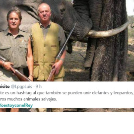 El Rey posa con Jeff Rann, organizador de safaris, ante un elefante abatido en Botsuana. - RANN SAFARIS