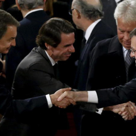 José Luis Rodríguez Zapatero, José María Aznar, Felipe González y Mariano Rajoy, en el funeral de Adolfo Suárez. EFE