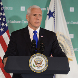 El vicepresidente de EEUU, Mike Pence, durante su intervención en Instituto Hudson .