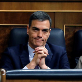 El presidente del Gobierno, Pedro Sánchez, durante el debate de totalidad de los presupuestos en el pleno del Congreso. EFE/Juan Carlos Hidalgo