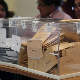 Las urnas para las papeletas al Congreso de los Diputados y para el  Senado en un colegio electoral en Málaga, en  los comicios del 28-A. EFE/Jorge Zapata