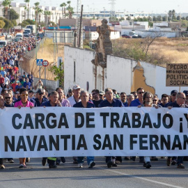 Manifestación de trabajadores de Navantia reclamando la vigencia del contrato con Arabia Saudí. EFE