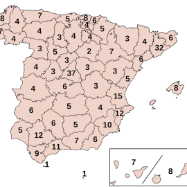 Diputados por circunscripción en las elecciones al Congreso de los Diputados de 2019. Wikimedia Commons / IngenieroLoco, CC BY-SA
