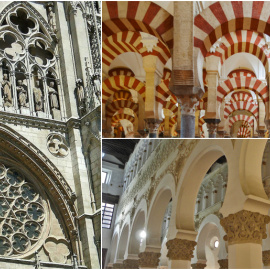 Detalles de la Catedral de Burgos, la Mezquita de Córdoba y la Sinagoda Santa María la Blanca