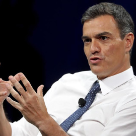 El presidente del Gobierno español, Pedro Sánchez, durante su participación junto al primer ministro canadiense, Justin Trudeau, en una charla en Montreal (Canadá). EFE/Ballesteros