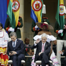 Los presidentes de Ecuador Lenín Moreno, Mauricio Macri de Argentina, Sebastián Piñera de Chile y Enrique Peña Nieto de México, en la ceremonia de toma de posesión del presidente de Colombia Iván Duque, en Bogotá, en agosto de 2018. 