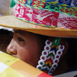 Una seguidor del Movimiento al Socialismo (MAS), en un  un mitin de campaña para las próximas elecciones presidenciales el 3 de mayo, en El Alto, en las afueras de La Paz. REUTERS / David Mercado