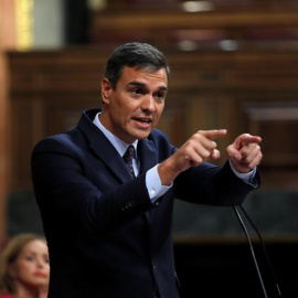 El presidente del Gobierno en funciones, Pedro Sánchez, en el pleno del Congreso donde ha comparecido para informar sobre las últimas cumbres de la UE. EFE/Emilio Naranjo