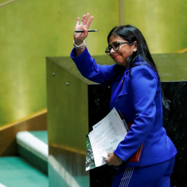 La vicepresidenta de Venezuela, Delcy Rodriguez, tras intervenir en la Asamblea General de la ONU, en septiembre de 2019. REUTERS/Eduardo Munoz