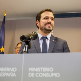 El ministro de Consumo, Alberto Garzón, durante la presentación del proyecto de Real Decreto sobre publicidad de las apuestas. E.P./ Ricardo Rubio