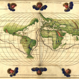 Mapamundi del cartógrafo Bautista Agnese, fechado en 1544, donde incluyó la trayectoria del viaje de circunnavegación de Magallanes. Bautista Agnese /Library of Congress, American Memory/Wikimedia Commons