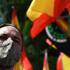  El líder de Vox, Santiago Abascal, durante un acto de su partido el pasado mes de junio.- AFP