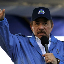  En esta foto de archivo, el presidente de Nicaragua, Daniel Ortega, habla durante la conmemoración del 51 aniversario de la campaña guerrillera Pancasana en Managua, el 29 de agosto de 2018.- AFP