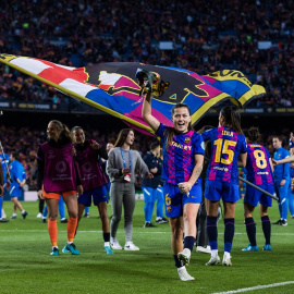 Claudia Pina, del FC Barcelona, celebra la victoria de su equipo frente al Wolfsburgo.- AFP7 / Europa Press
