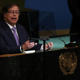 El presidente de Colombia, Gustavo Petro, en su intervención durante la Asamblea General de las Naciones Unidas en la sede de la ONU. -REUTERS