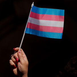 Una persona sostiene una bandera trans en una manifestación en Nueva York. REUTERS/Brendan McDermid