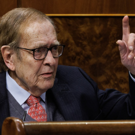  El candidato de la moción de censura, el profesor y economista Ramón Tamames, interviene durante un debate de la moción de censura, en el Congreso de los Diputados, a 21 de marzo de 2023, en Madrid (España).- EUROPA PRESS