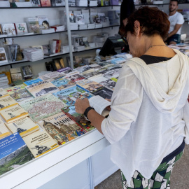  Una mujer visita una caseta durante la Feria del Libro en Madrid -EP