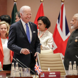  El presidente de EE. UU. Joe Biden y el primer ministro de India Narendra Modi en la cumbre del G20 en India. -KAY NIETFELD / Europa Press