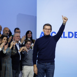 El presidente del Partido Popular, Alberto Núñez Feijóo, durante el acto de presentación de los candidatos del PP a capital de provincia para las elecciones municipales, a 22 de enero de 2023, en Madrid (España). -Alejandro Martínez Vélez / Europa 
