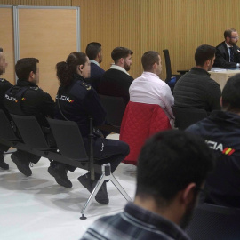 Vista de los cuatro miembros de La Manada, Alfonso Jesús Cabezuelo, José Ángel Prenda, Antonio Manuel Guerrero y Jesús Escudero durante el juicio por los abusos a una joven en Pozoblanco. E.P./Pool