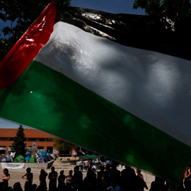 La bandera palestina en la acampada contra el genocidio de Gaza en el campus de la Universidad Complutense de Madrid. REUTERS/Susana Vera