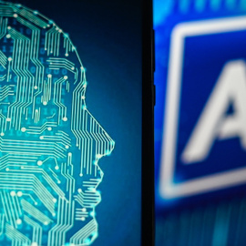 Imagen de IA visualizada en un smartphone con el símbolo de IA de fondo.- OMAR MARQUES / ZUMA PRESS