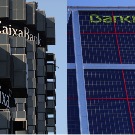 Las sedes de Caixabank y de Bankia en Madrid. REUTERS