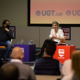  Yolanda Díaz se reúne con UGT y CCOO de Catalunya.- David Zorrakino / Europa Press