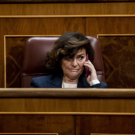  La diputada del PSOE y exvicepresidenta primera del Gobierno Carmen Calvo durante una sesión plenaria, en el Congreso de los Diputados, a 21 de febrero de 2023, en Madrid (España). - EUROPA PRESS