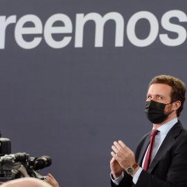  El presidente del PP, Pablo Casado, a su llegada a la convención nacional del partido este martes en Valladolid. EFE/NACHO GALLEGO