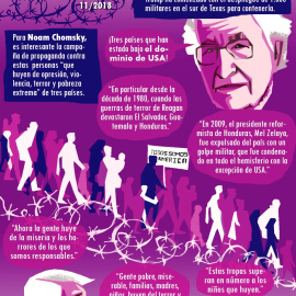 'Chosmky y la caravana migrante'. Viñeta de Diana Moreno.