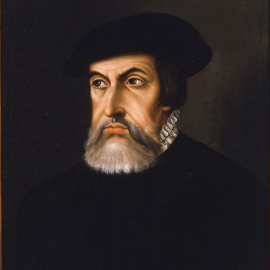 Retrato de Hernán Cortés basado en el enviado por el conquistador a Paulo Giovio, que sirvió de modelo a muchas de sus representaciones desde el siglo XVI.