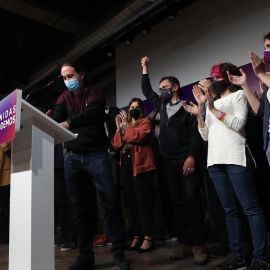  El líder de Unidas Podemos y candidato a la presidencia de la Comunidad de Madrid, Pablo Iglesias, comparece ante los medios tras conocer el resultados de los comicios madrileños.- EFE