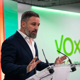 El líder de Vox, Santiago Abascal, durante una rueda de prensa en la sede de su partido, a 5 de junio de 2023, en Madrid. E.P.