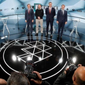  Pablo Casado (PP), Pablo Iglesias (Unidas Podemos), Pedro Sánchez (PSOE), y Albert Rivera (Cs), antes del inicio del segundo debate electoral. EFE/JuanJo Martín