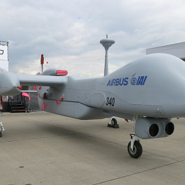  El drone Heron durante el ILA Berlin Air Show de 2018 - Boevaya Mashina / Wikimedia Commons