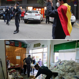  Arriba, cacerolada en el Barrio de Salamanca (EFE); abajo, entrega de alimentos a colectivos vulnerables por la Asociación de Vecin@s de Aluche.
