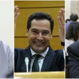  De izquierda a derecha: Juan Marín (Cs), Juanma Moreno Bonilla (PP) y Alejandro Hernández (Vox)
