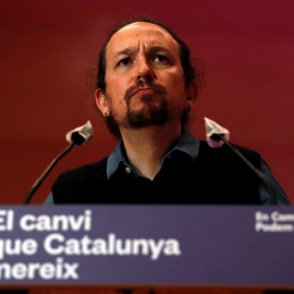 El vicepresidente segundo del Gobierno y líder de Podemos, Pablo Iglesias, durante un acto de la campaña electoral catalana, el pasado sábado. EFE/Alberto Estévez