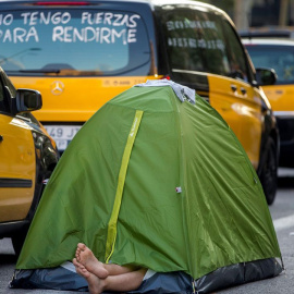 Los taxistas protestas en Barcelona. EFE