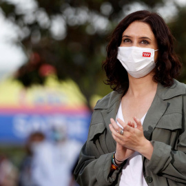 La presidenta madrileña, Isabel Díaz Ayuso, durante un acto de campaña electoral del Partido Popular este miércoles en San Sebastián de los Reyes. EFE/Marisca