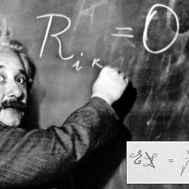  Albert Einstein escribiendo las ecuaciones de la relatividad. (AP)